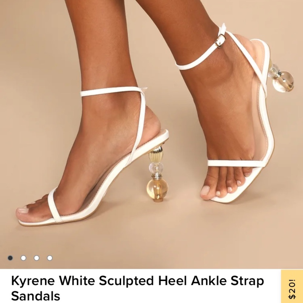 Kyrene White Sculpted Heel Ankle Strap Sandals
